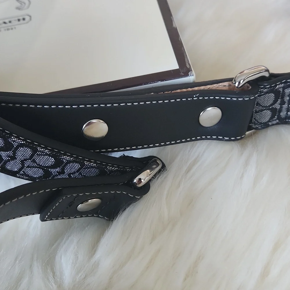NWT IOB Coach Black Mini Signature Jaquard Leather Large Dog Leash 🖤🐾🐕♥️🎁